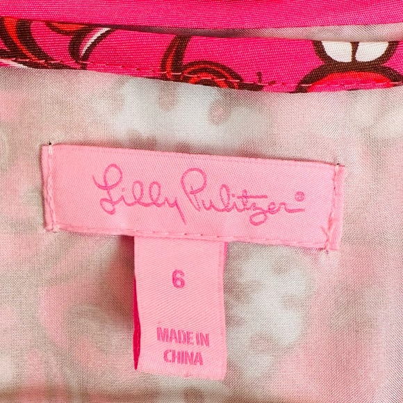Lilly Pulitzer Wayles Hotty Pink Ring My Chimes Silk Tunic Shirt Dress Polo boho - Picture 12 of 12